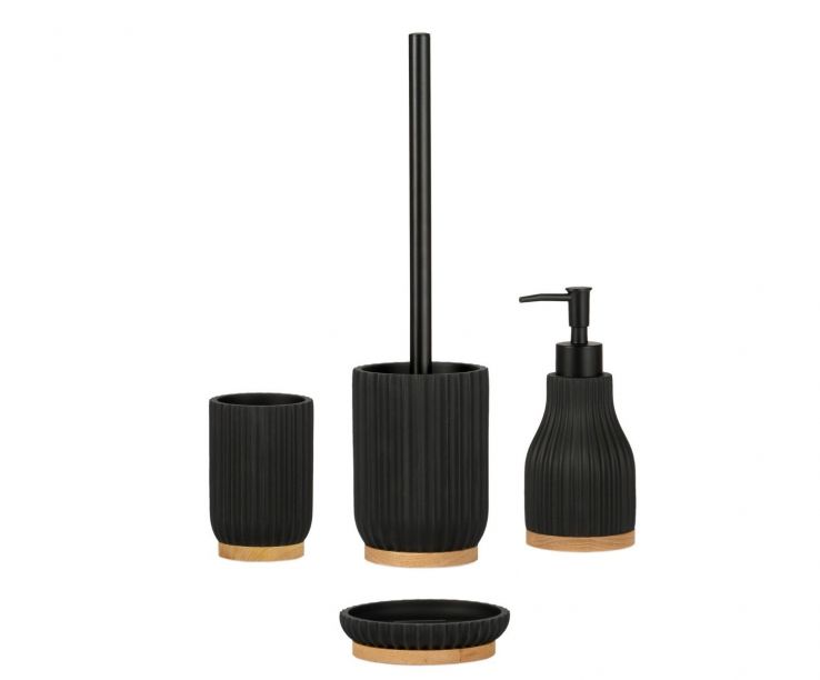 Portacepillos de baño madera y resina negra.