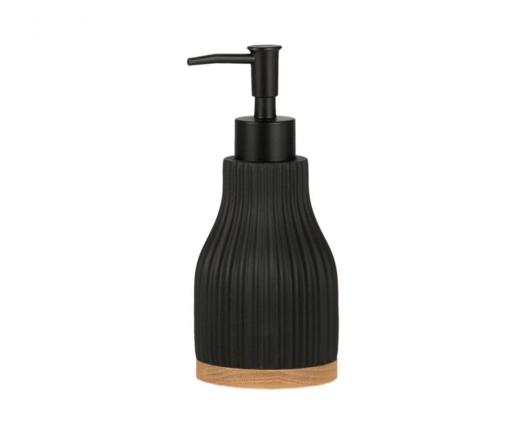 Dispensador de baño madera y resina negra.