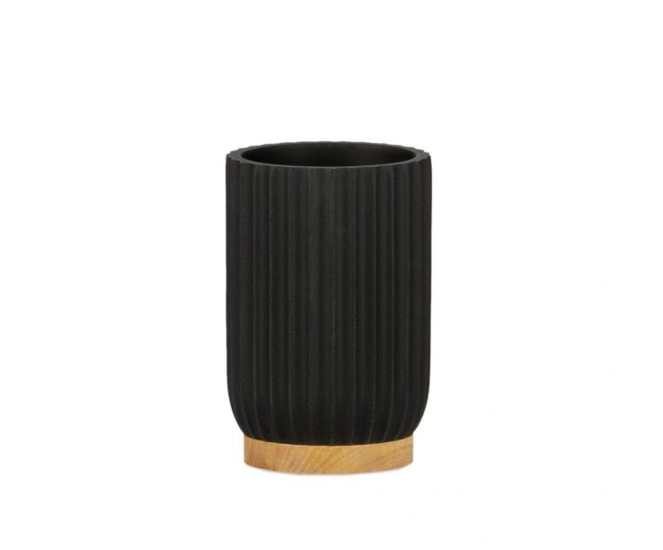 Portacepillos de baño madera y resina negra.